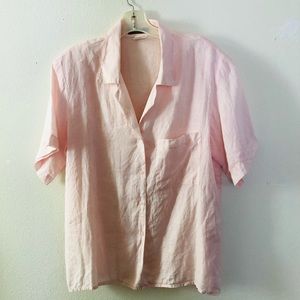 The Broadway Vtg Pink Linen S/S Button Frnt Blouse